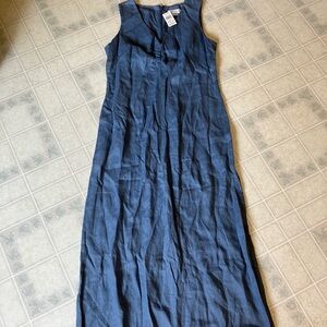 Brooks Brothers Irish Linen v neck Maxi Dress slate blue